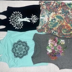 Women’s Medium Boho Graphic Bundle 5pc Tanks Tops + Tie Dye Dress